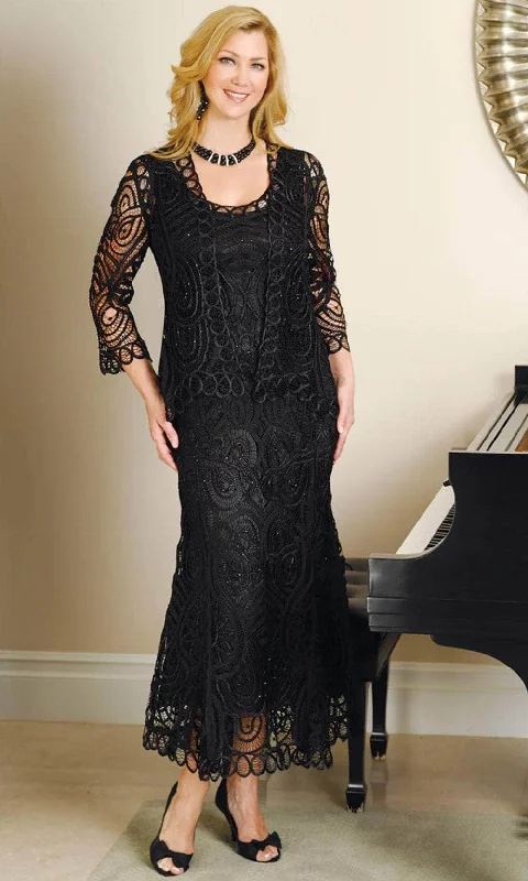 Plus size dresses featuring lace sleeves feel luxe -Soulmates D7052 - Classic Hand-Crocheted Lace Evening Dress