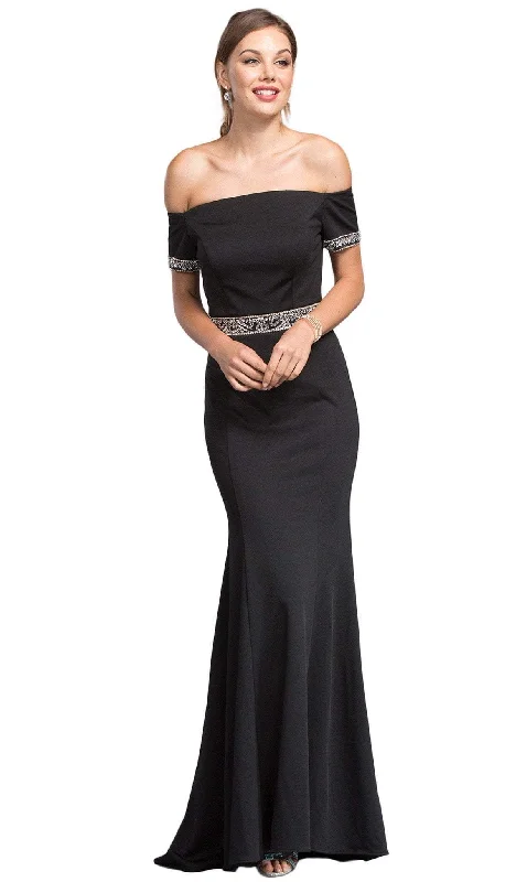 Plus size dresses featuring wrap styles are versatile -Aspeed Design - Embellished Off-Shoulder Fitted Prom Dress