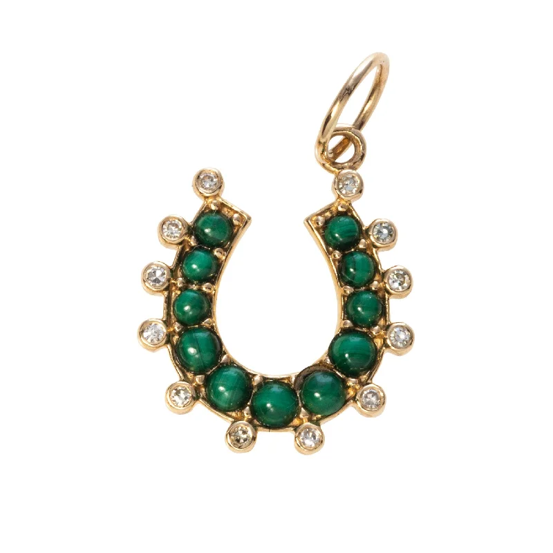 Fashionable necklaces and pendants with birthstones for a personalized gift idea-Malachite & Diamond 14K Yellow Gold Horseshoe Pendant