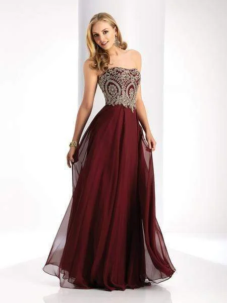 Plus size dresses featuring beaded hems are ornate -Clarisse - 3000 Strapless Gilt-Appliqued Chiffon Long Gown