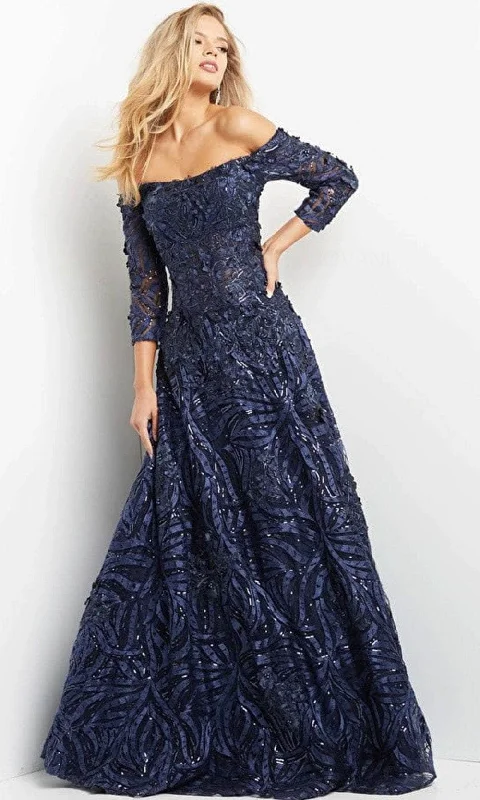 Plus size dresses for fuller busts fit perfectly -Jovani 06792 - Off-shoulder Straight Across Long Gown