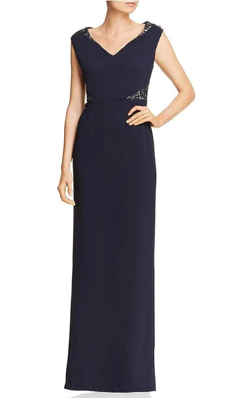 Affordable plus size dresses for casual days stay chic -Adrianna Papell AP1E204021 - V-Neck Back Slit Formal Gown