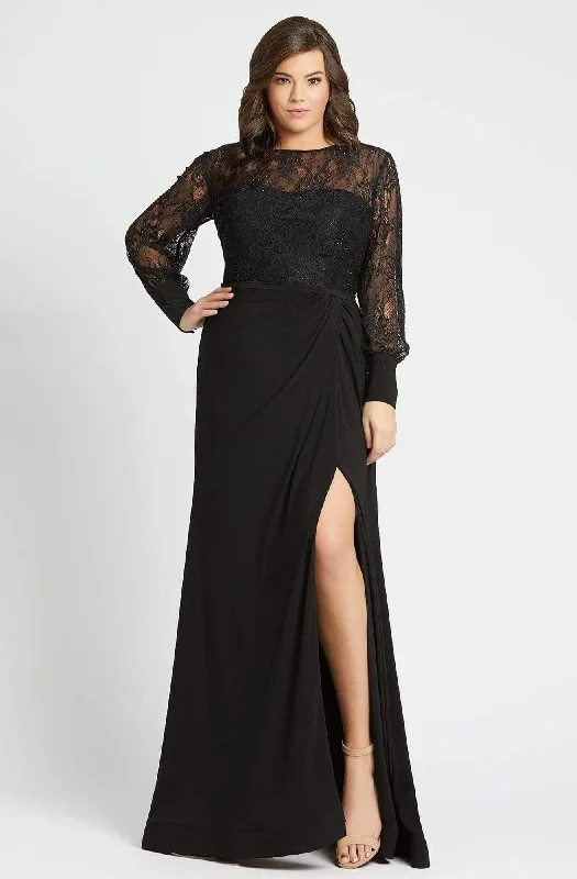 Plus size dresses for work stay professional always -Mac Duggal Fabulouss - 67143F Laced Bodice Long Sleeves A-line Dress