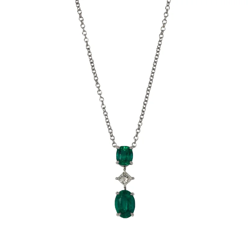 Stunning necklaces and pendants with ruby and diamond combinations for a luxurious effect-Emerald & Diamond Three-Stone 18K Gold Necklace