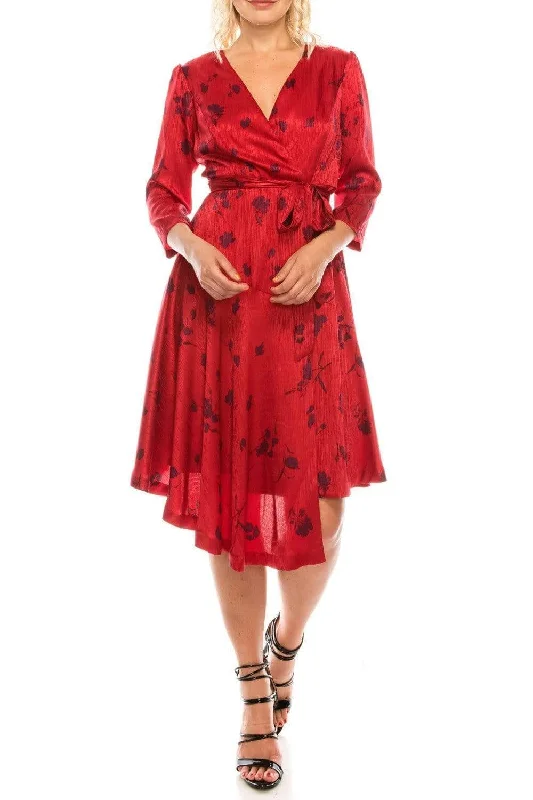 Plus size dresses for every mood adapt well -London Times - T4839M Three Quarter Sleeve Twill Faux Wrap Dress