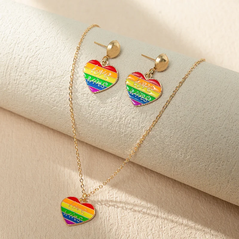 Best necklaces and pendants with minimalist pendants for a sleek, understated look-Wholesale Rainbow Element Design Dripping Oil Necklace Earring Set