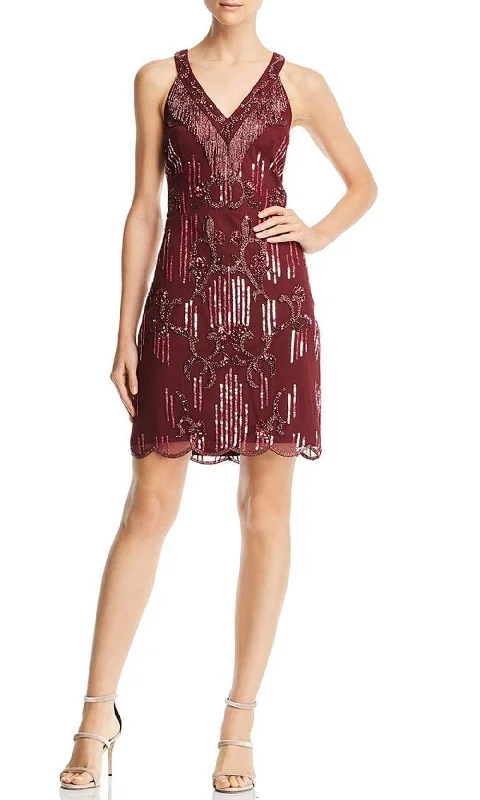 Plus size dresses with sturdy hems stay firm -Aidan Mattox - MD1E203302 Bead-Fringed Scalloped Hem Dress