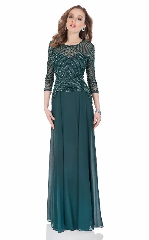 Plus size dresses for spring bloom with grace -Terani Couture - Quarter Sleeve Shimmering Long Gown 1623M1860