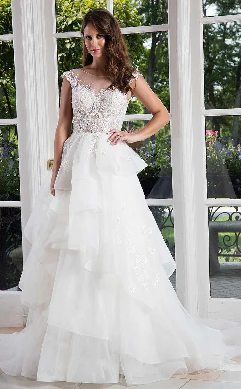 Plus size dresses with durable weaves endure wear -Rachel Allan Bridal - M603 Tiered Ruffles Floral Lace Applique Gown