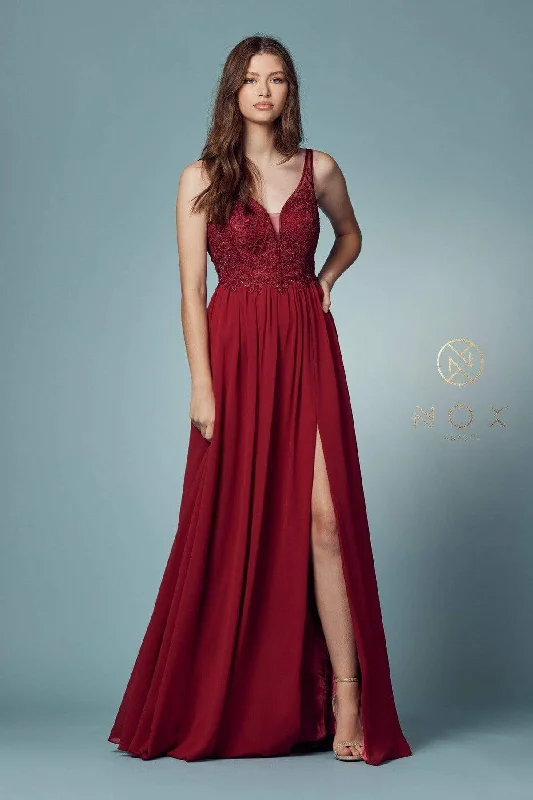 Plus size dresses for fuller busts fit perfectly -Nox Anabel - Y299 Sleeveless Beaded Lace Applique Bodice A-Line Gown