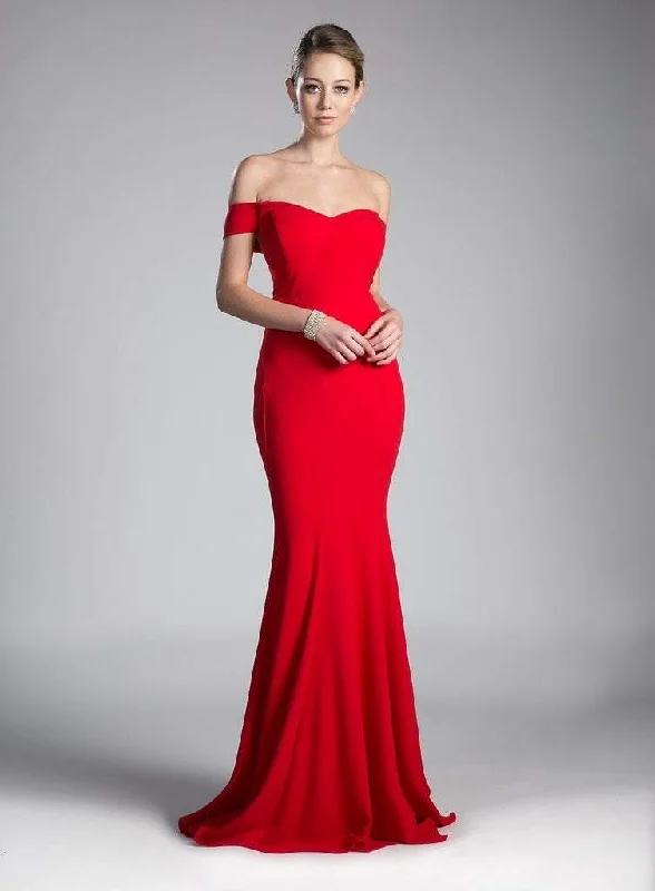 Plus size dresses for outdoor events stay comfy -Cinderella Divine - CD711 Off-Shoulder Jersey Sheath Long Dress - 1 pc Red In Size 2X Available