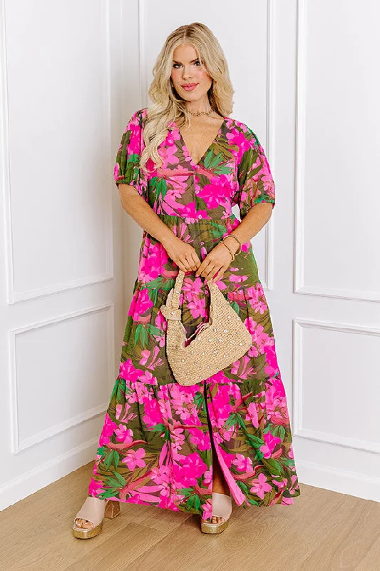 Plus size dresses with high waists define curves -Only Sunshine Floral Maxi in Green Curves