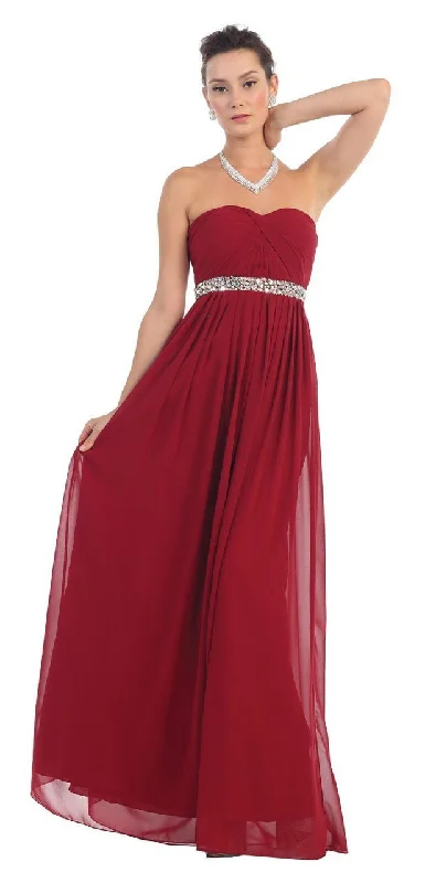 Plus size dresses with flexible fits adapt easily -May Queen - Strapless Bejeweled A-Line Gown MQ-1169