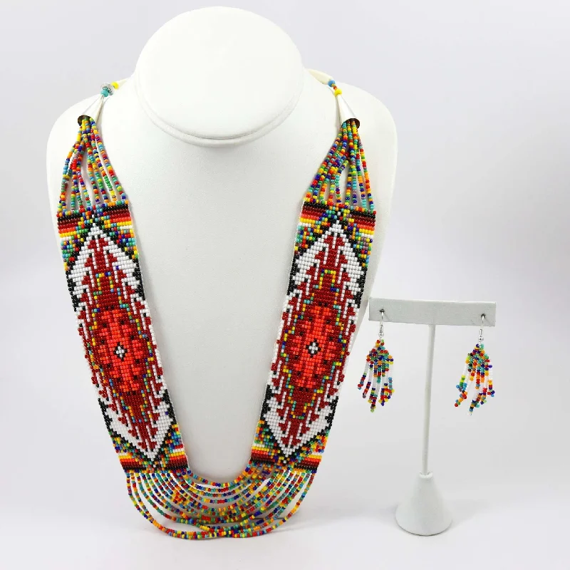 Beautiful necklaces and pendants with diamond-encrusted designs for maximum sparkle-Beaded Necklace and Earring Set