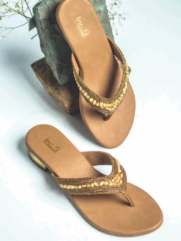 Elegant sandals for evening wear with crystal embellishments and high heels-Women Antique Embellished Block Sandals