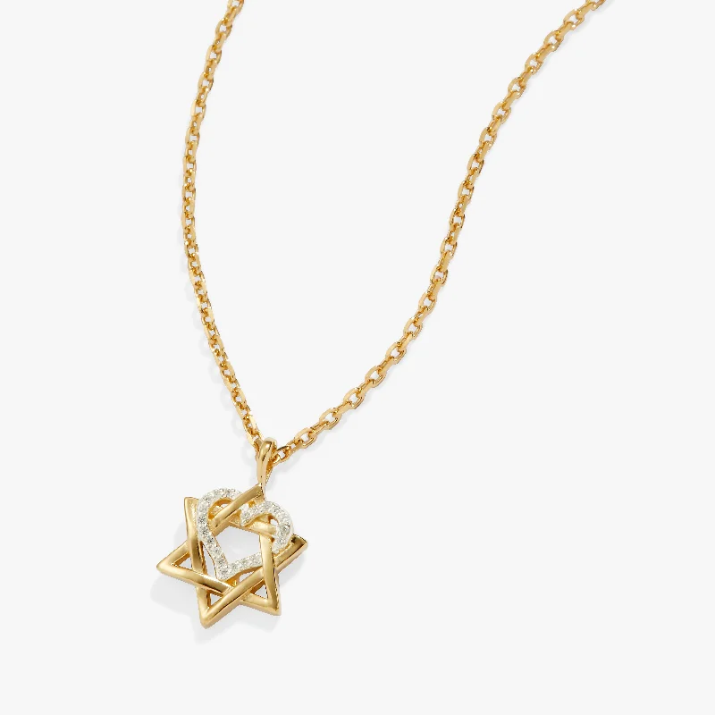 Unique necklaces and pendants with gemstones for a colorful and vibrant statement-Star of David Heart Necklace, 14kt Gold Plated