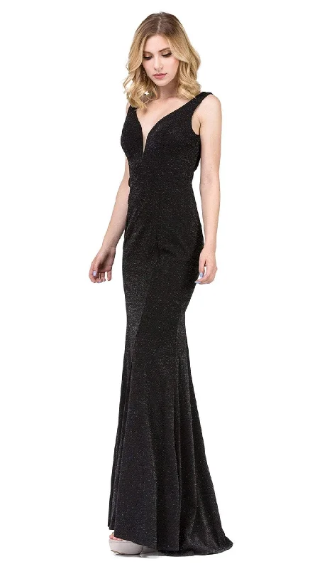 Plus size dresses with comfy flows feel gentle -Dancing Queen - 2497 Shimmer Fabric Plunging Neck Fitted Prom Dress