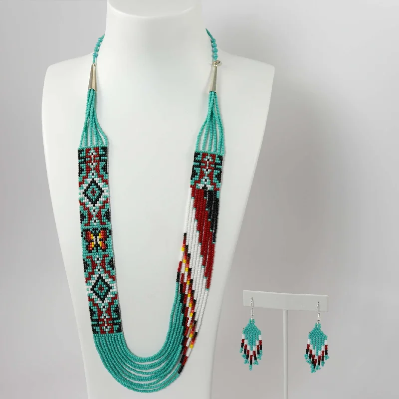 Stunning necklaces and pendants with aquamarine stones for a serene effect-Beaded Necklace and Earring Set