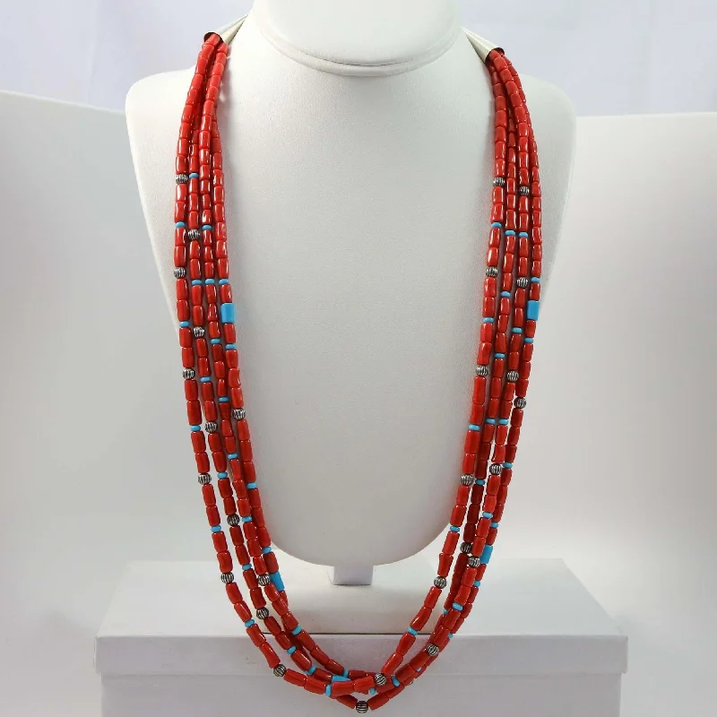 Elegant necklaces and pendants with gold chains for a chic, timeless appearance-Turquoise and Coral Necklace