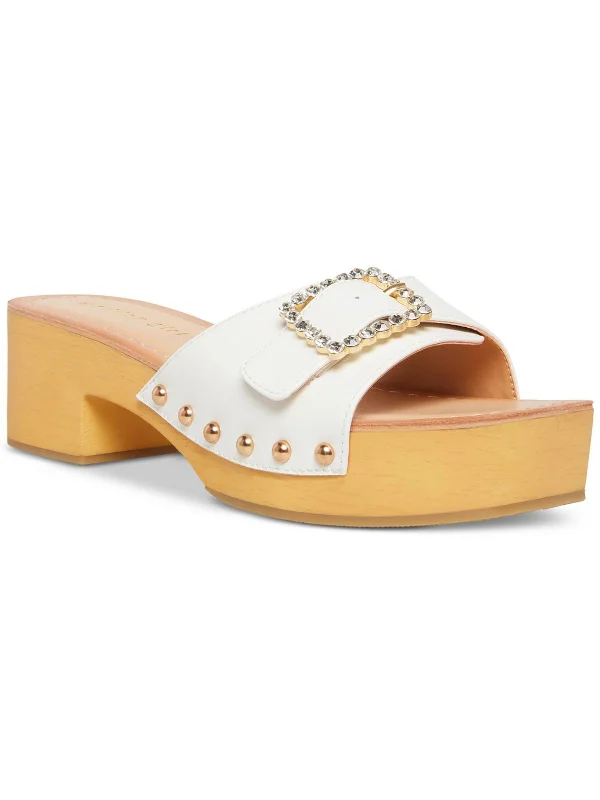 Casual sandals for men with open-toe design and soft leather upper-Anikka Womens Faux Leather Rhinestone Slide Sandals