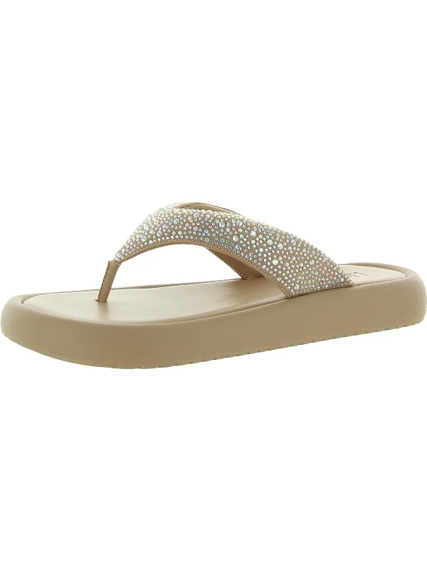 Trendy sandals for women with thong design and cushioned footbed for comfort-Essily Womens Rhinestone Slip On Flatform Sandals