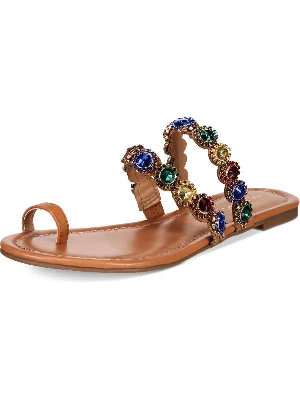 Comfortable sandals for women with plush straps and flexible soles for daily use-Joya Womens Faux Leather Rhinestone Thong Sandals