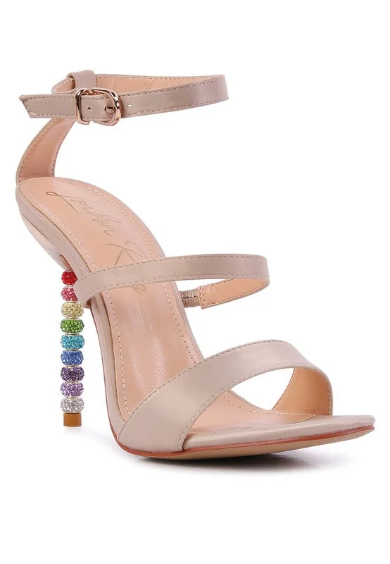 Casual sandals for women with wide straps and flat sole for relaxed fit-LAWSUIT - RHINESTONE BALL HEEL SATIN SANDALS for women