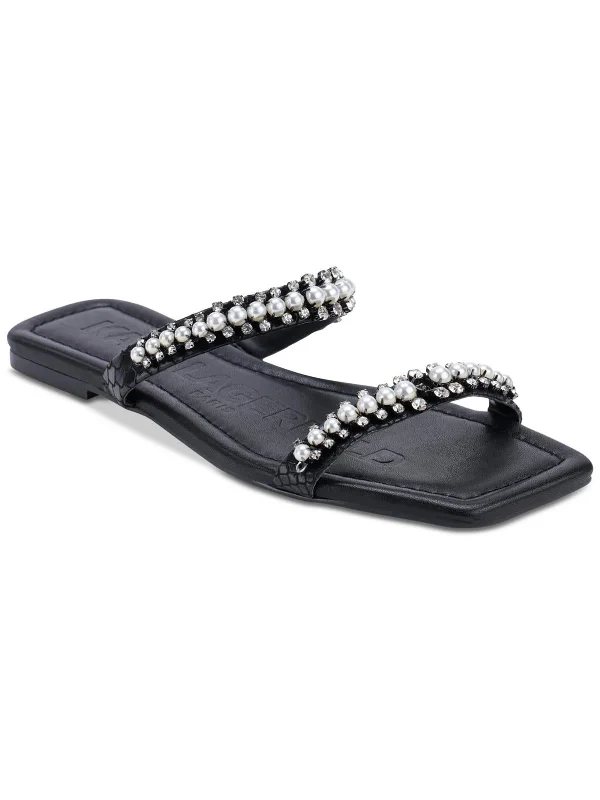 Trendy sandals for men with canvas straps and easy slip-on design for casual outings-Payzlee Womens Faux Leather Rhinestone Slide Sandals