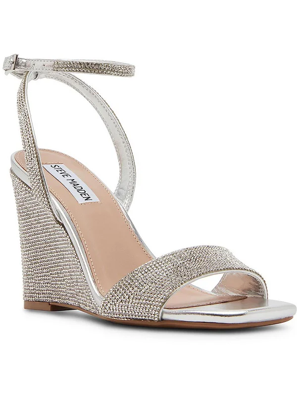 Stylish sandals for women with metallic accents and sleek, minimalist style-Sophey Womens Metallic Rhinestone Wedge Sandals