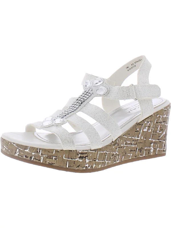 Comfortable sandals for men with breathable design and slip-on convenience for easy wear-Stacey Girls Embellished Rhinestone Wedge Sandals