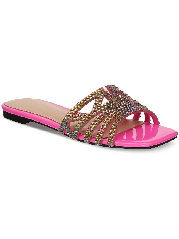 Comfortable sandals for women with Velcro straps and cushioned sole for everyday wear-Tianah Womens Rhinestone Slip On Slide Sandals