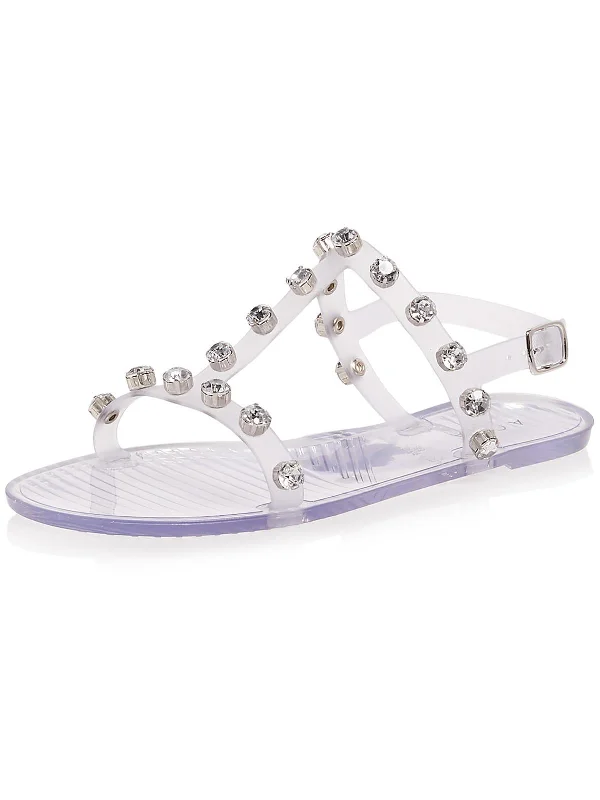 Trendy sandals for men with sporty design and comfortable rubber soles-Womens Rhinestone Plastic Strappy Sandals