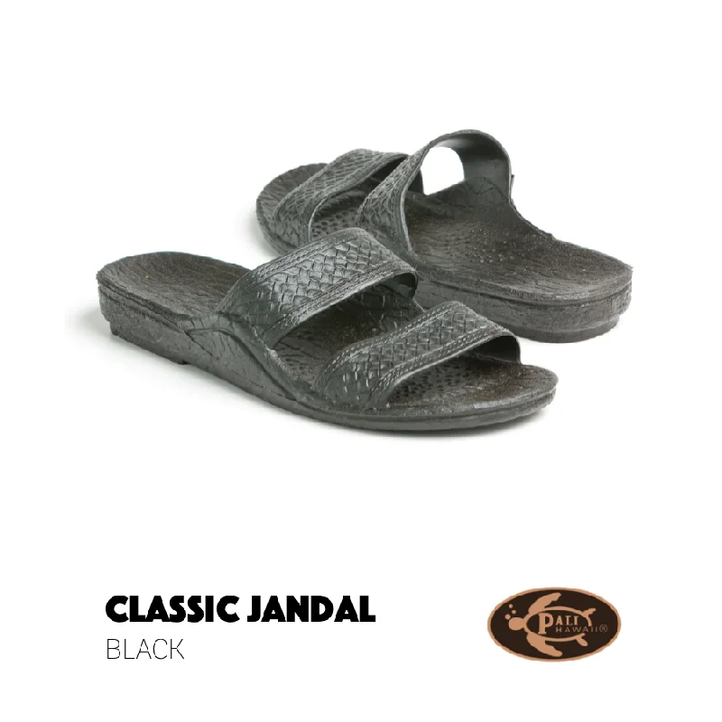 Fashionable sandals for men with velcro closure and sporty design for casual outings-Pali Hawaii Classic Jandal Black Two Straps Unisex  Adult Sandals