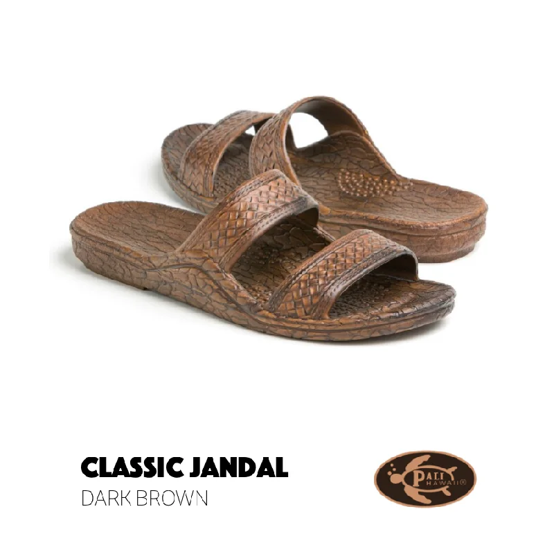 High-heeled sandals for women with thin straps and metallic shine for evening wear-Pali Hawaii Classic Jandal Dark Brown Two Straps Unisex  Adult Sandals