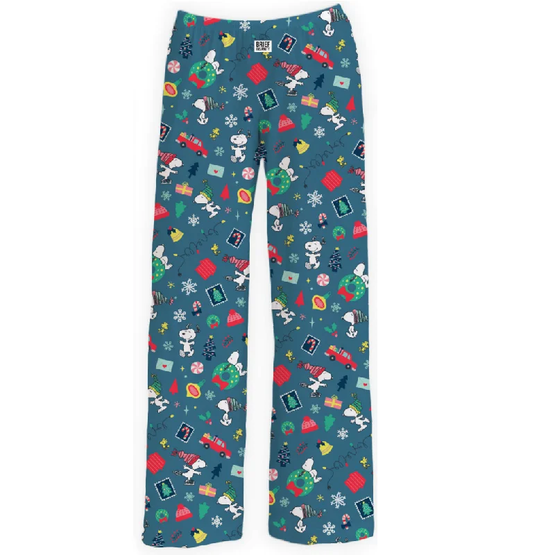 Tailored slim pants for polished business looks -Snoopy and Woodstock Scattered Christmas Blue Pajama Lounge Pants