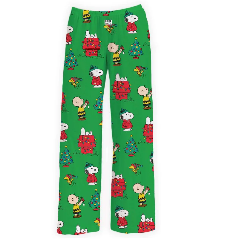 Casual drawstring pants for effortless home relaxation -The Peanuts Gang Christmas Green Lounge Pants with Snoopy, Charlie Brown, and Woodstock