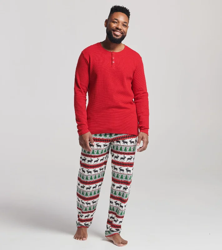 Stretch corduroy pants for cozy fall fashion -Men's Elk Fair Isle Jersey Pajama Pants