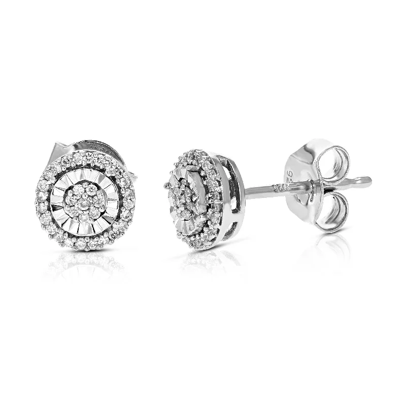 Hoop earrings with twisted metal designs for a dynamic and modern style-1/8 cttw 64 Stones Round Lab Grown Diamond Studs Earrings .925 Sterling Silver Prong Set, 1/2 Inch