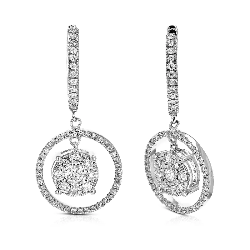 Best hoop earrings with vintage coins for a retro, antique-inspired style-1 cttw 190 Stones Round Lab Grown Diamond Dangle Earring .925 Sterling Silver Prong Set, 2/5 Inch