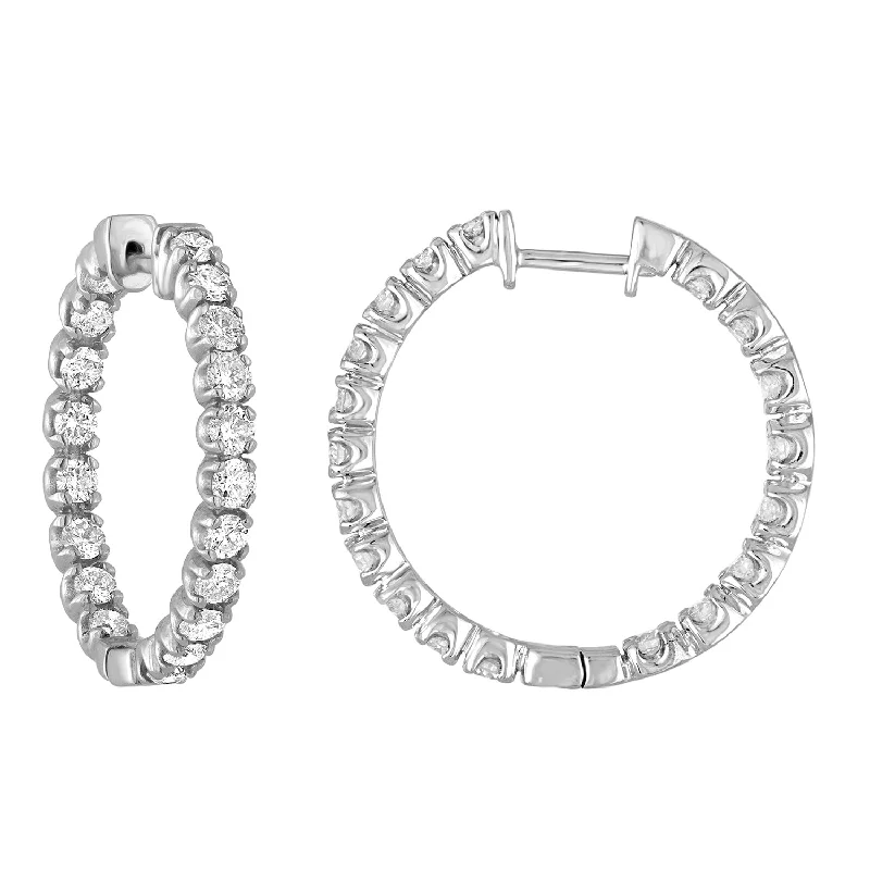 Best hoop earrings with intricate beaded details for a textured, stylish appearance-3.38 cttw Diamond Inside Out Hoop Earrings 14K White Gold Round Prong Set 1 Inch