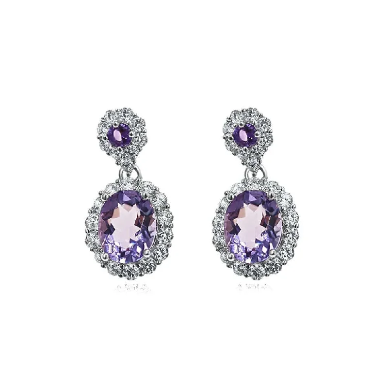 Best hoop earrings with detachable studs for a versatile and adjustable accessory-925 Silver Double Layer Amethyst Earrings