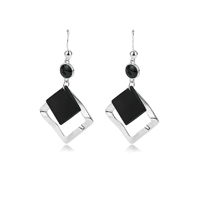 Best hoop earrings with stacked layers for a dimensional and bold look-925 Silver Irregular Beautiful Black Agate Earrings