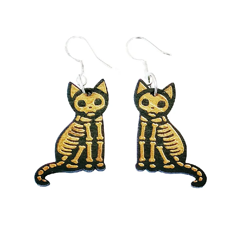 Best hoop earrings with snake chain details for a sleek and modern touch-925 Silver Needle Halloween Black and Yellow Cat Wooden Earrings