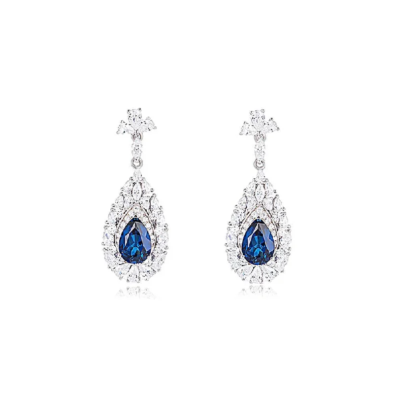 Large hoop earrings for a bold and statement-making fashion accessory-925 Silver Sapphire Drop Shape CZ Diamond Earrings