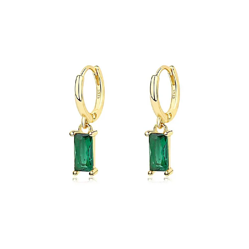 Hoop earrings with enamel stripes for a colorful and eye-catching design-925 Silver Square Emerald Gold Earrings