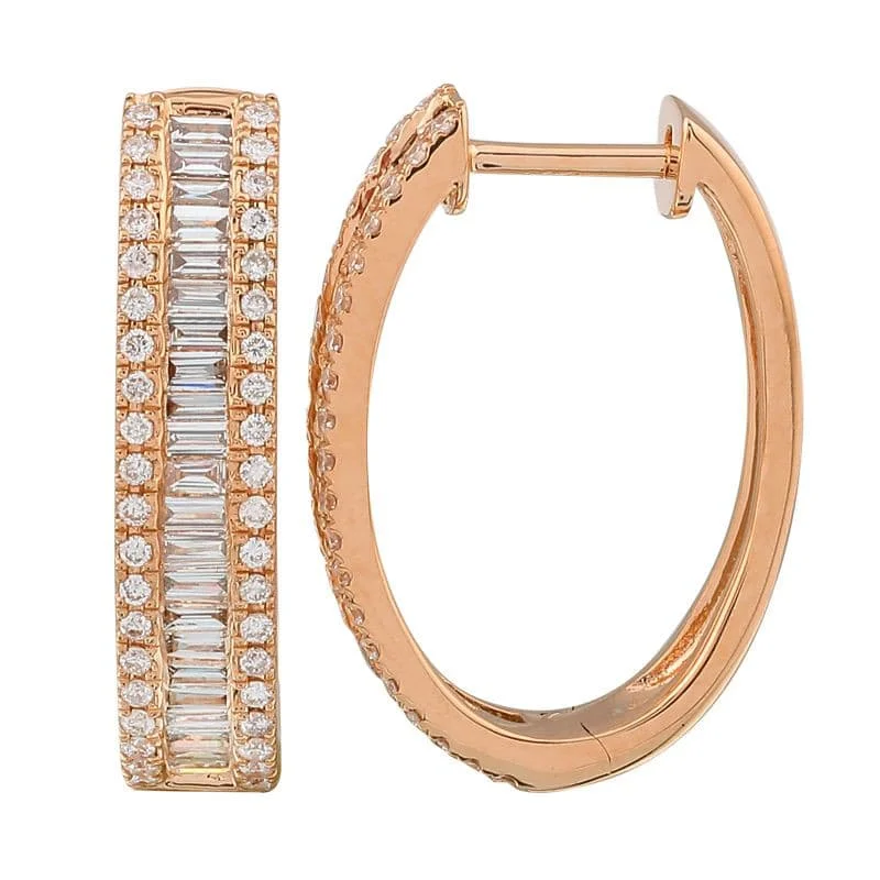 Best hoop earrings with smooth ceramic finishes for a polished, clean style-Baguette Diamond Border Wide Oval Hoops