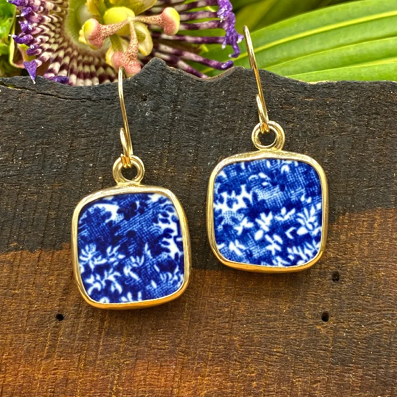 Best hoop earrings with satin ribbons for a soft, feminine appearance-Blue Garden Textures 14k Gold Earrings