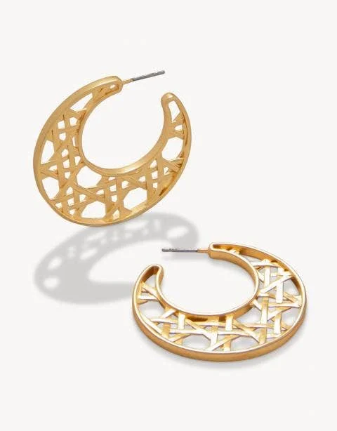 Best hoop earrings with braided leather for a rustic, stylish finish-Spartina 449 Cane Hoop Earrings Gold