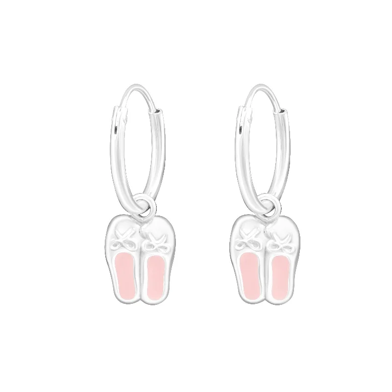 Hoop earrings with colorful beads for a fun and playful vibe-Children's Sterling Silver 'Ballet Shoes' Hoop Earrings