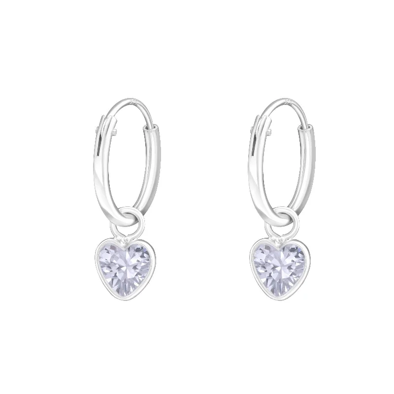 Best hoop earrings with angel wing accents for a spiritual and meaningful design-Children's Sterling Silver 'Lavender Crystal Heart' Hoop Earrings